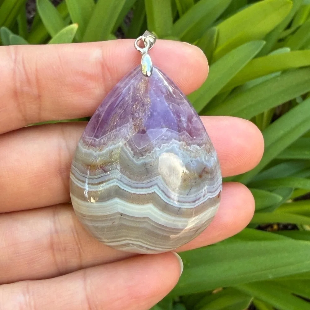Sterling silver 925‎ stamped Aurora agate amethyst pendant 0344